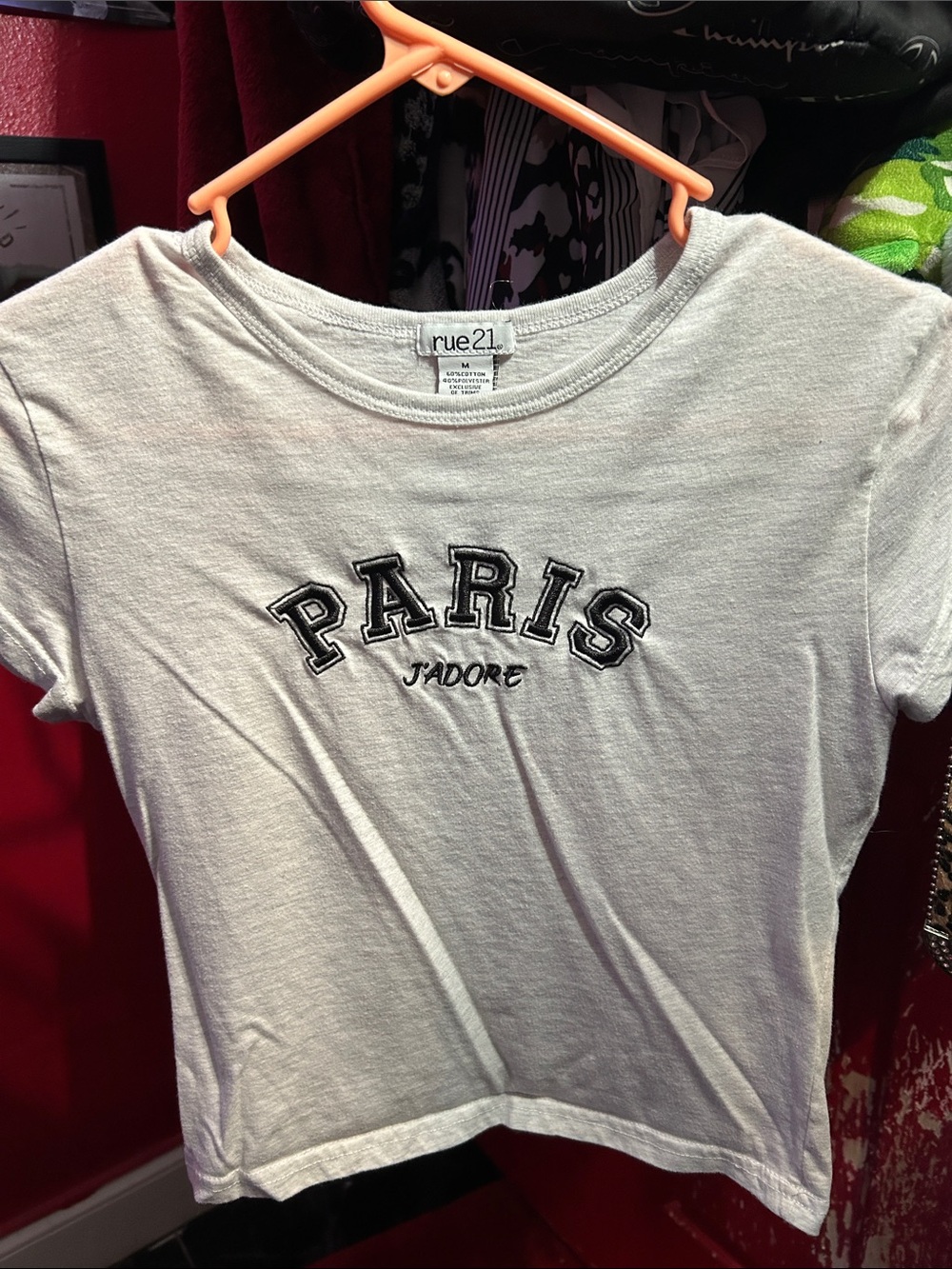 Rue21 White PARIS J'ADORE Embroidered Crop Tee